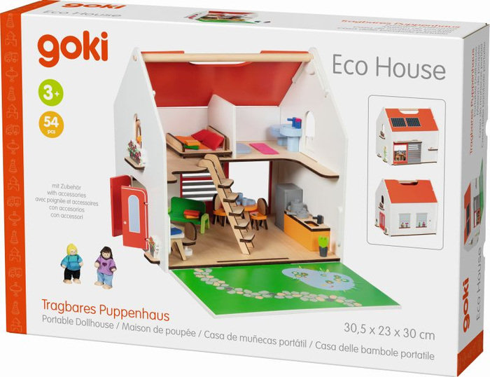 Drewniany przenośny domek dla lalek Eco House Goki