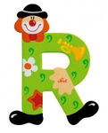 Drewniana literka R, Clown