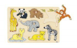 Układanka z elementami do wkładania, małe zwierzęta, żyrafa...