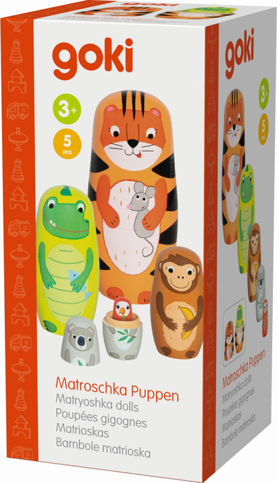 Drewniane matrioszki Tygrys Tavi i jego przyjaciele figurki Goki