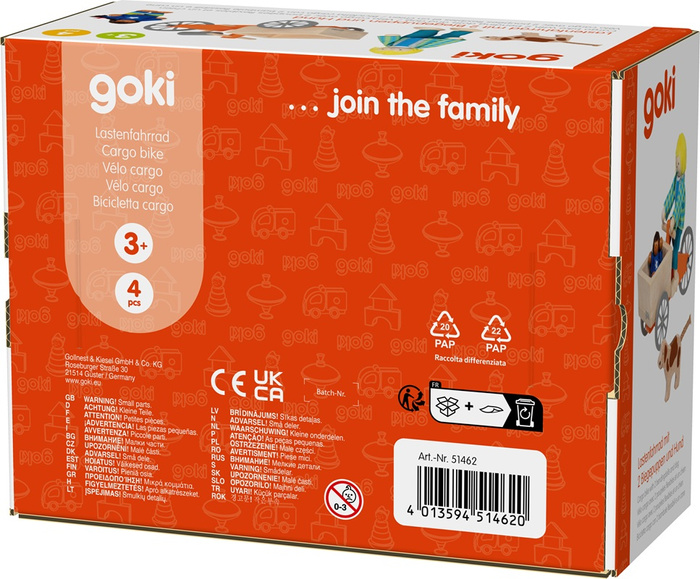 Rower towarowy z elastycznymi laleczkami i psem Goki