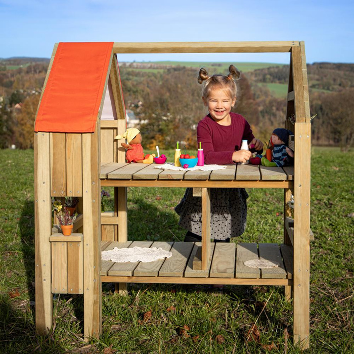 Drewniany domek dla lalek lub do zabawy w sklep Outdoor Erzi
