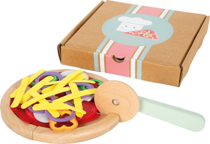 Drewniana pizza z dodatkami zabawki kuchenne dla dzieci Small Foot
