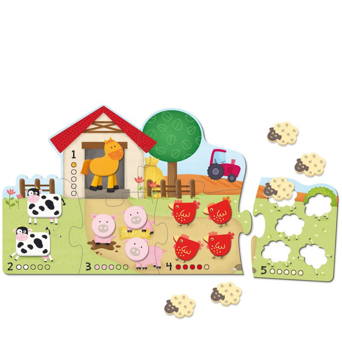 Duże drewniane puzzle dla dzieci Zwierzęta i cyfry 1-5 Goula