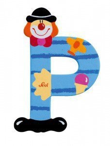 Drewniana literka P, Clown