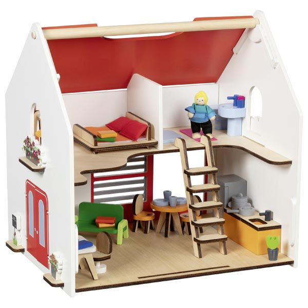Drewniany przenośny domek dla lalek Eco House Goki