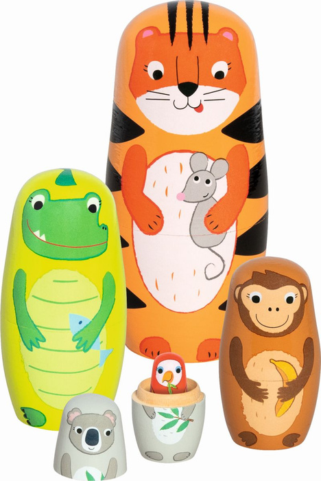 Drewniane matrioszki Tygrys Tavi i jego przyjaciele figurki Goki