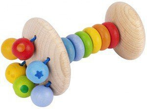 Drewniana grzechotka, kolorowe koraliki