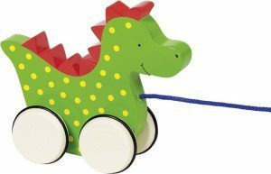 Drewniana zabawka do ciągnięcia na sznurku, smok Saro