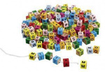 Kolorowe, drewniane kostki, literki do nawlekania, 325 el.