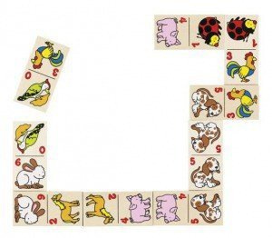 Domino w drewnianym pudełku, zwierzęta II, 28 el.