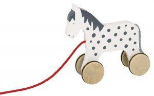 Drewniana zabawka do ciągnięcia na sznurku, koń Alvah