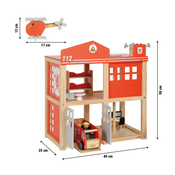 Duża drewniana remiza strażacka z akcesoriami i dźwiękiem Small Foot 