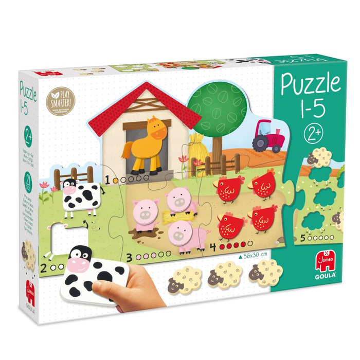 Duże drewniane puzzle dla dzieci Zwierzęta i cyfry 1-5 Goula
