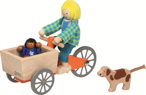 Rower towarowy z elastycznymi laleczkami i psem Goki