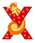 Drewniana literka X, zwierzęta