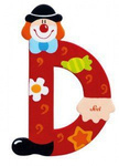 Drewniana literka D, Clown