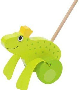 Drewniana żabka w złotej koronie