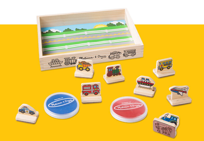Mój pierwszy drewniany zestaw pieczątek Pojazdy Melissa and Doug