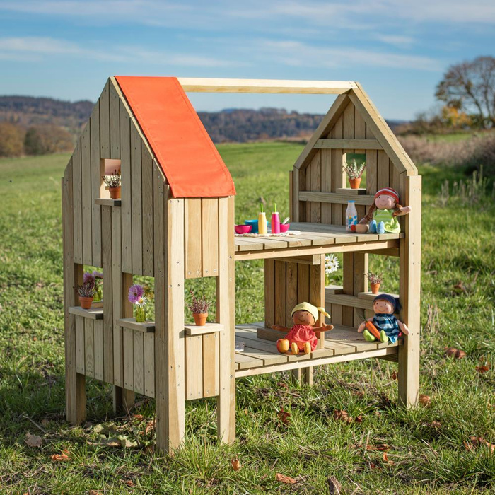 Drewniany domek dla lalek lub do zabawy w sklep Outdoor Erzi