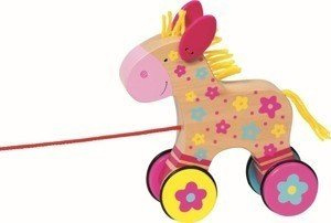 Drewniana zabawka do ciągnięcia na sznurku, koń Clahra