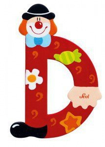 Drewniana literka D, Clown