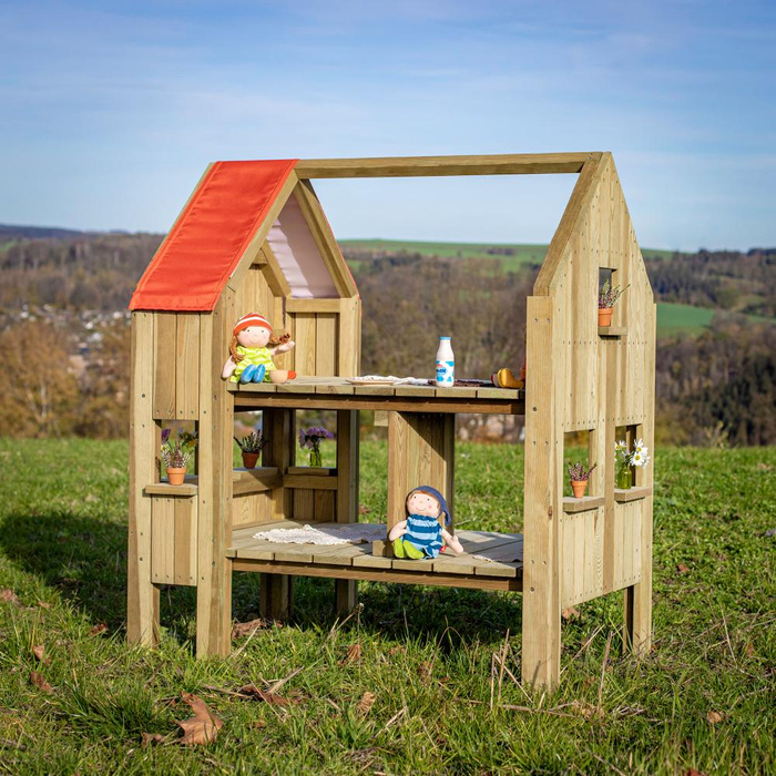 Drewniany domek dla lalek lub do zabawy w sklep Outdoor Erzi