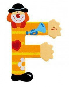 Drewniana literka F, Clown