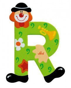 Drewniana literka R, Clown