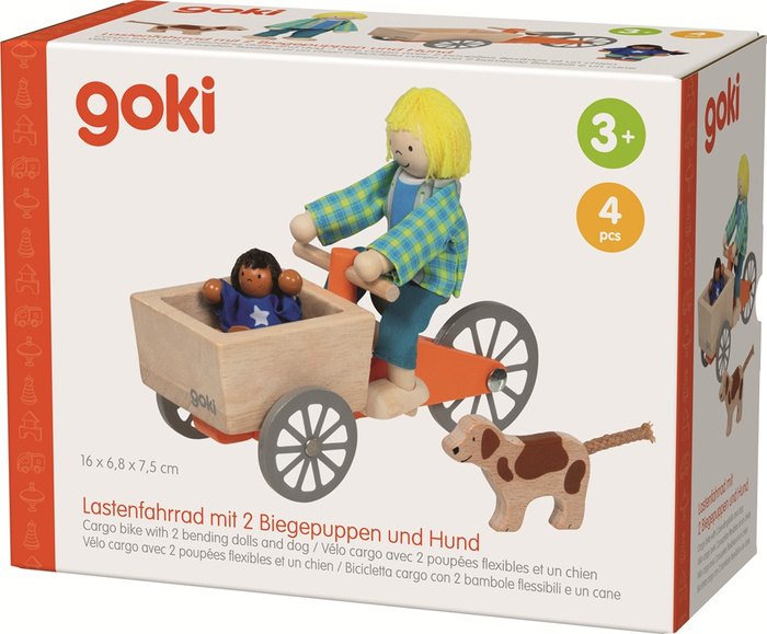 Rower towarowy z elastycznymi laleczkami i psem Goki