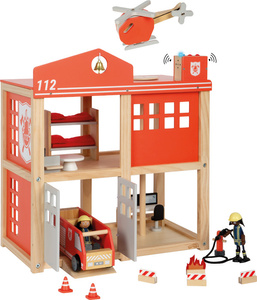 Duża drewniana remiza strażacka z akcesoriami i dźwiękiem Small Foot