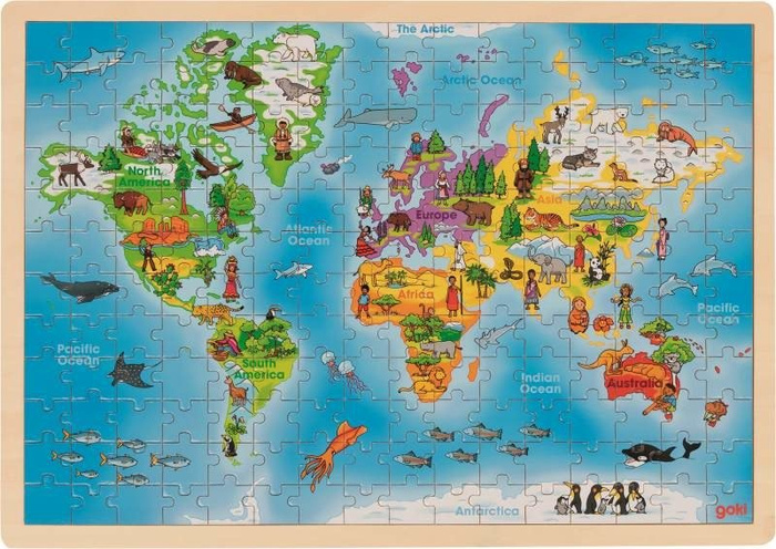 Drewniane puzzle Mapa kontynentów 192 elementy Goki
