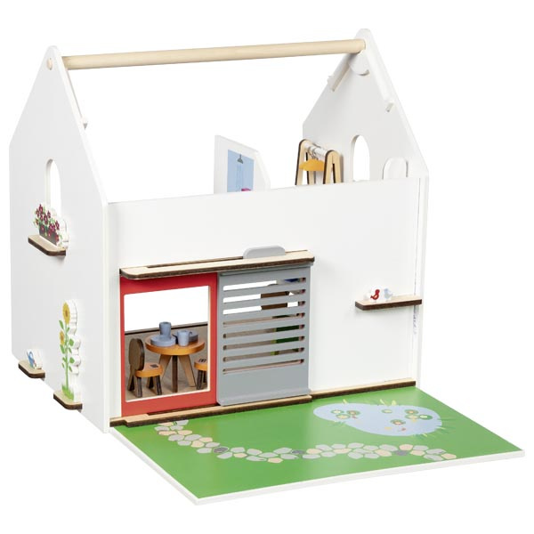 Drewniany przenośny domek dla lalek Eco House Goki