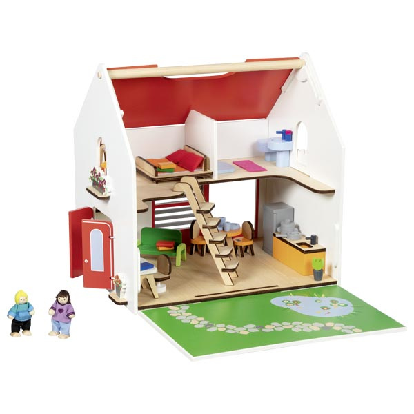 Drewniany przenośny domek dla lalek Eco House Goki