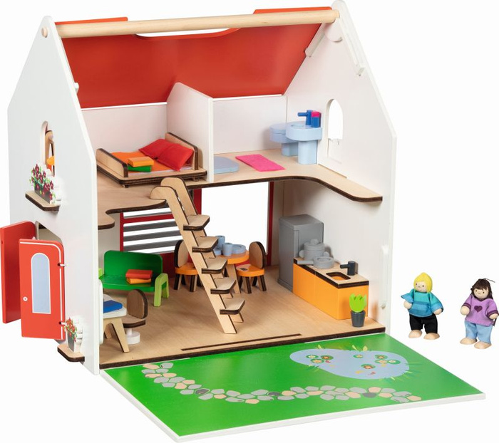 Drewniany przenośny domek dla lalek Eco House Goki